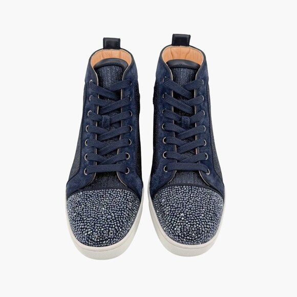 Christian Louboutin Louis Strass Sneaker Size 39 US 9 Navy Blue High Top Crystal - Picture 2 of 14